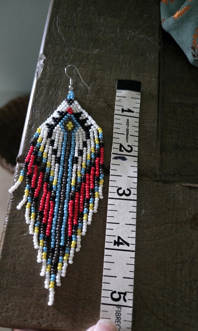 Handmade Multicolor Beaded Fringe Earrings - Red, White, Blue - Picture 3 of 3